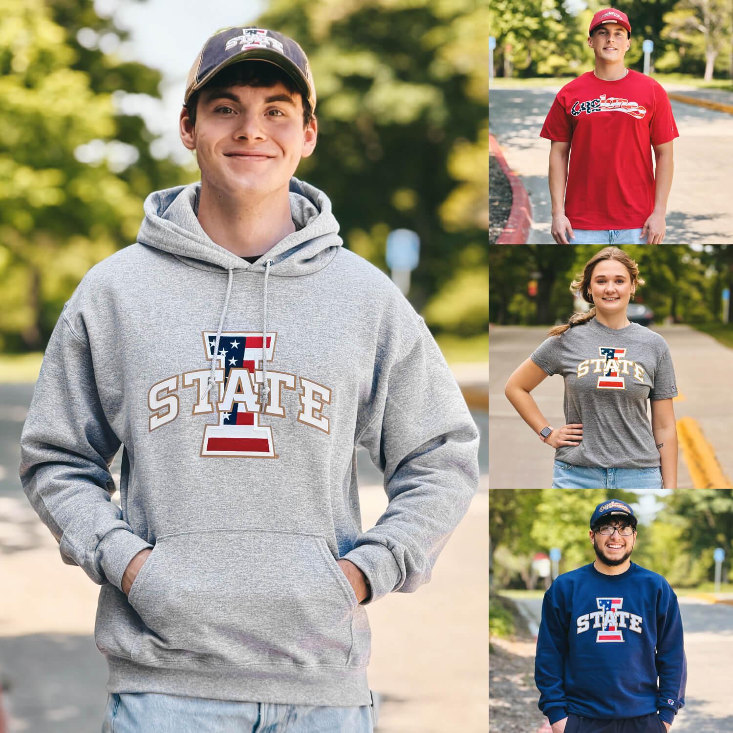 Collage showing Cyclones wearing the Iowa State Patriotic Collection Hats